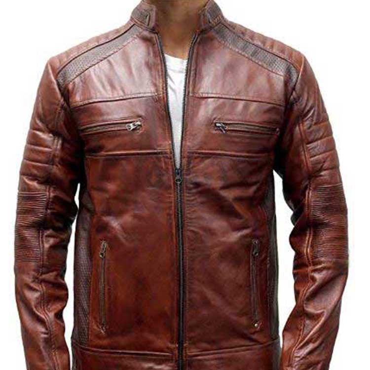 MEN BIKER VINTAGE BROWN LEATHER JACKET - Jacket World