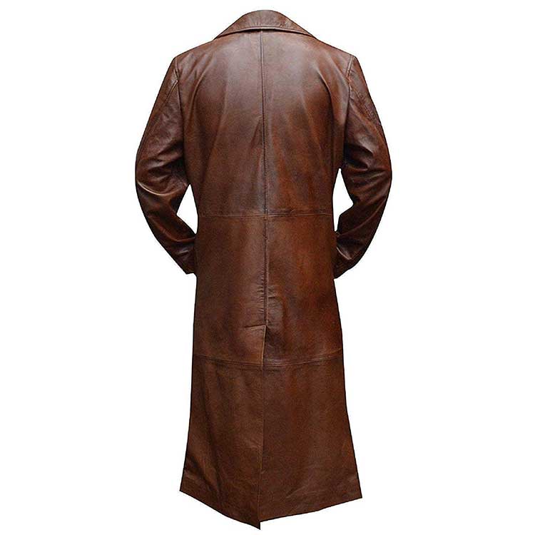 MEN BROWN LONG LEATHER COAT - Jacket World