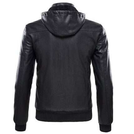 MEN'S BOMBER REMOVABLE HOOD LEATHER JACKET - Jacket World