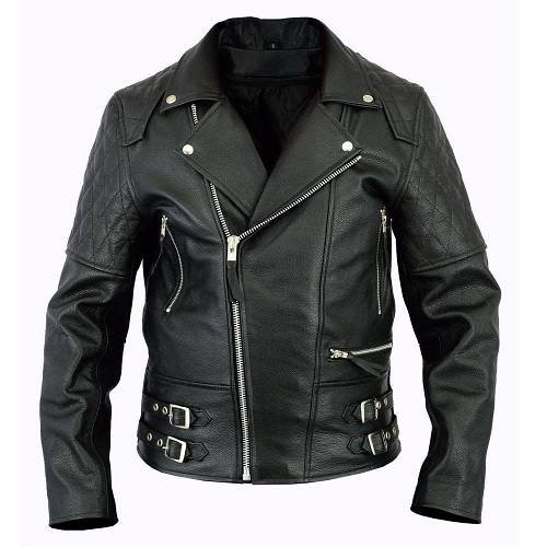 BLACK BRANDO QUILTED STYLE MEN'S LEATHER JACKET