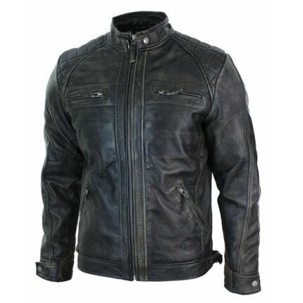 MEN DISTRESSED WAXED BLACK LEATHER JACKET