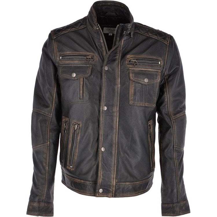 MEN’S CAFE RACER SHIRT COLLAR LEATHER JACKET | JACKET WORLD