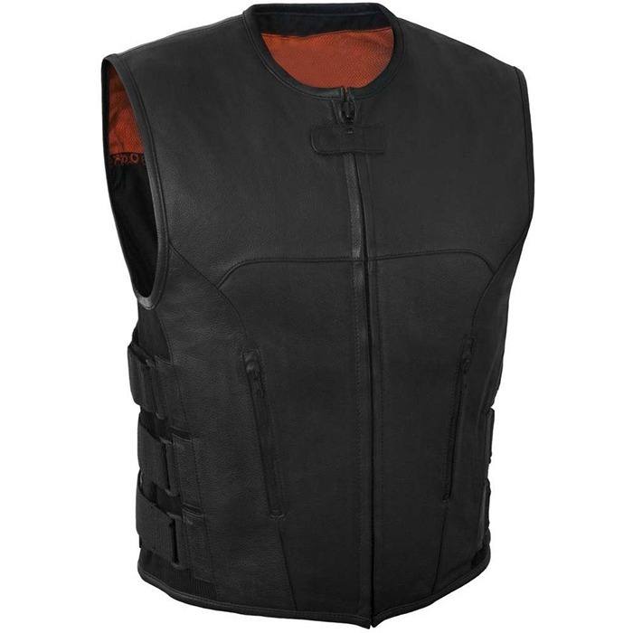 BLACK BIKER TWO FRONT POCKET LEATHER VEST | JACKET WORLD