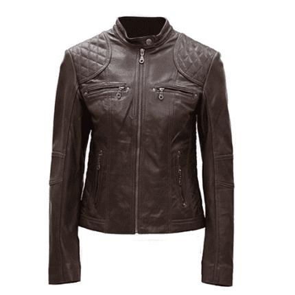 WOMEN'S REAL LEATHER BROWN CAFE RACER JACKET