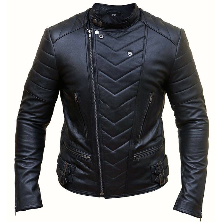 MEN BIKER CROSS ZIPPER LEATHER JACKET | JACKET WORLD