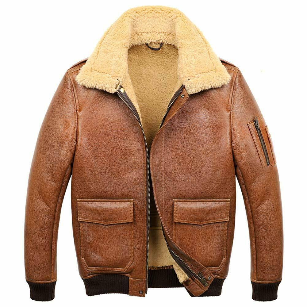 CAMEL BROWN AVIATOR FAUX SHEARLING LEATHER JACKET | JACKET WORLD