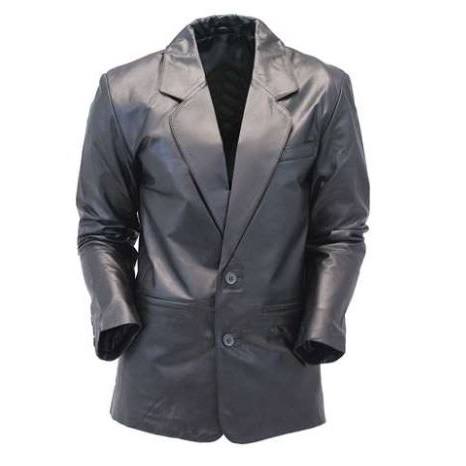 MEN'S GREY LEATHER BLAZER COAT | JACKET WORLD