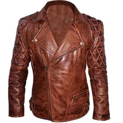 QUILTED BROWN WOMEN'S BIKER LEATHER JACKET