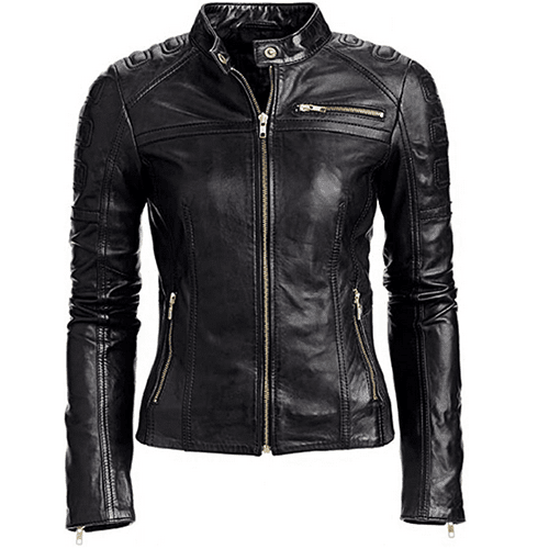 WOMEN'S MOTORCYCLE BLACK REAL LEATHER JACKET