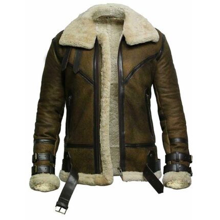 WAXED BROWN BOMBER FUR SHEARLING LEATHER JACKET