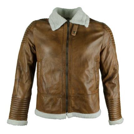 BROWN BOMBER BELTED LEATHER JACKET
